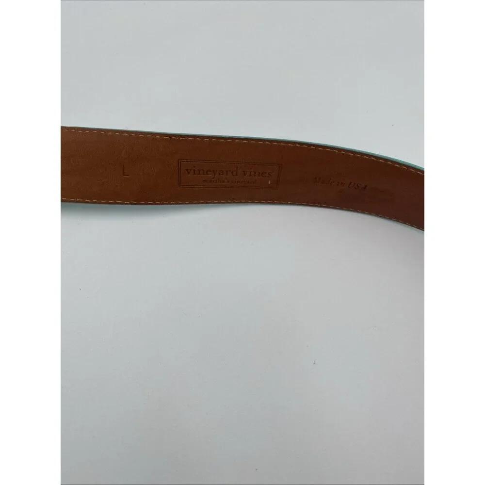 Vineyard Vines Mint Green Leather Belt Womens Sz L Silver Buckle 1 1/2